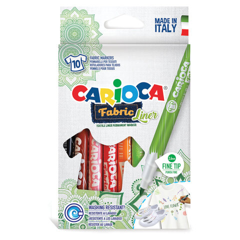 Набор маркеров для ткани CARIOCA (Италия) "Fabric", 10 цветов, круглый наконечник 2,6 мм, 42909
