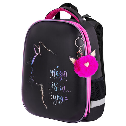 Ранец BRAUBERG SHINY, 2 отделения, с брелоком, "Magic cat", 38х28х14 см, 271381
