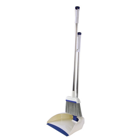 Совок для мусора ЛАЙМА со щеткой-сметкой, механический сбрасыватель, ручка 67 см, резиновая кромка,