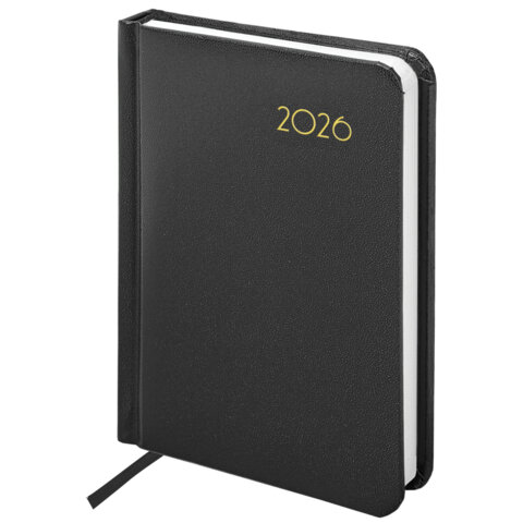 Ежедневник датированный 2026 МАЛЫЙ ФОРМАТ 100х150мм А6, BRAUBERG Select, балакрон, черный, 117260