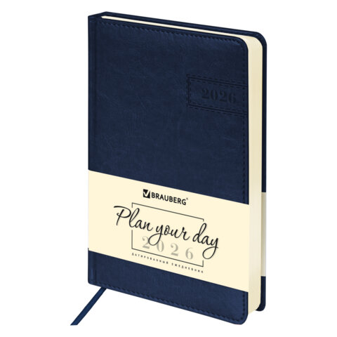 Ежедневник датированный 2026 А5 138x213мм BRAUBERG Imperial, под кожу, синий, 117062