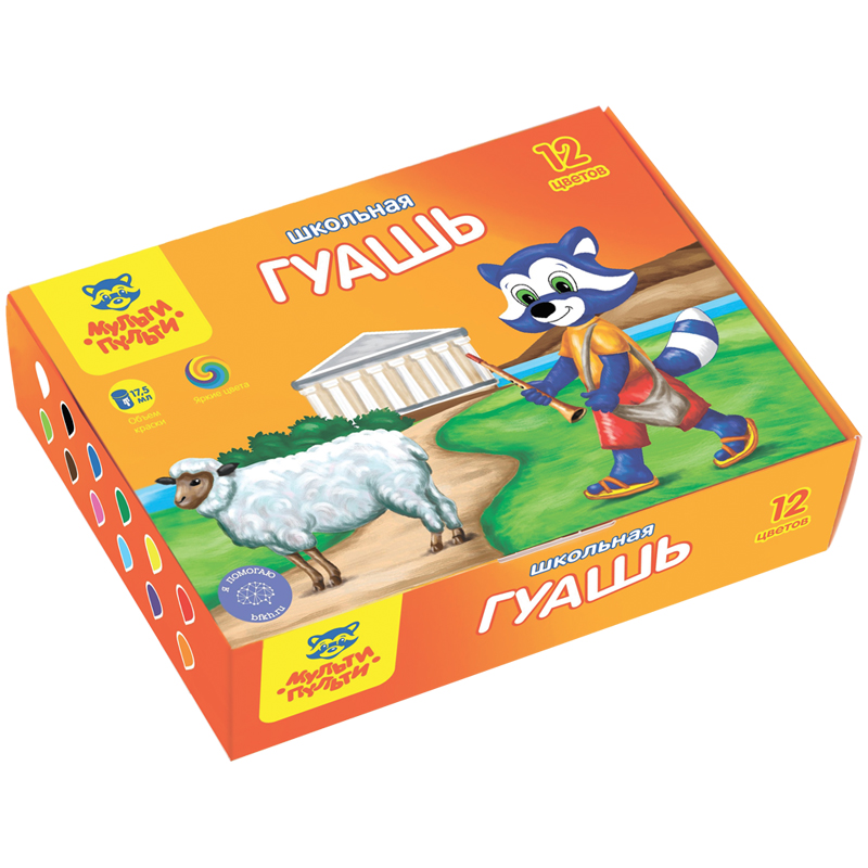 Гуашь Мульти-Пульти "Енот в Греции", 12 цветов, 17,5мл, картон