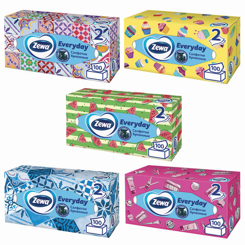 Салфетки косметические, 100 шт., ZEWA "Everyday", 2-х слойные, в картонном боксе, белые, 24516, 6286