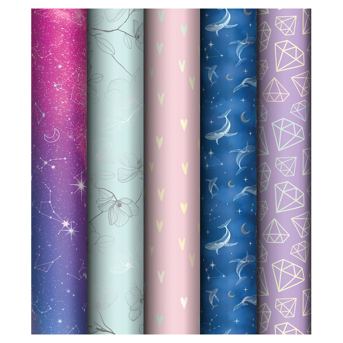 Упаковочная бумага глянц. 70*100см, MESHU "Brilliant effect", 90г/м2, отд. фольгой, ассорти 5 дизайн