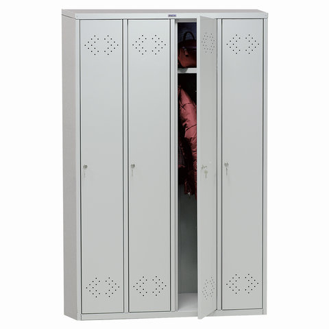 Шкаф металлический для одежды ПРАКТИК "LS-41", четырехсекционный, 1830х1130х500 мм, 55 кг, разборный