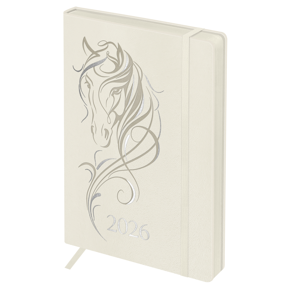 Ежедневник датированный 2026г., А5, 176л., твердый переплет, кожзам, BG "Horse. Pearl", цветной срез
