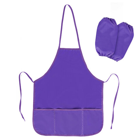Фартук с нарукавниками для уроков труда ПИФАГОР, 3 кармана, стандартный размер, 44x55 см, фиолетовый