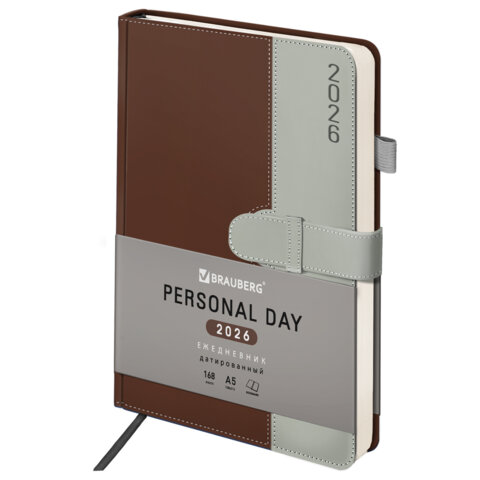 Ежедневник датированный 2026 А5 138х213мм BRAUBERG Esthetic, под кожу, держатель для ручки, застежка