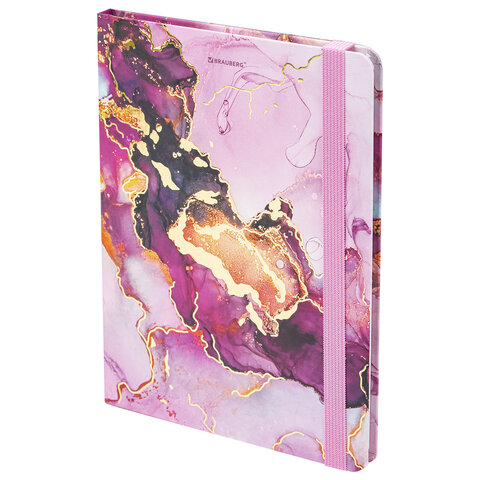 Блокнот с резинкой в клетку 96 л., А5 (145х203 мм), твердая обложка с фольгой, BRAUBERG, "Мрамор", 1