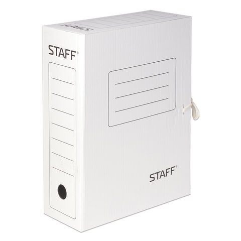 Папка архивная с завязками А4 (325х250 мм), 100 мм, до 900 листов, микрогофрокартон, БЕЛАЯ, STAFF, 1