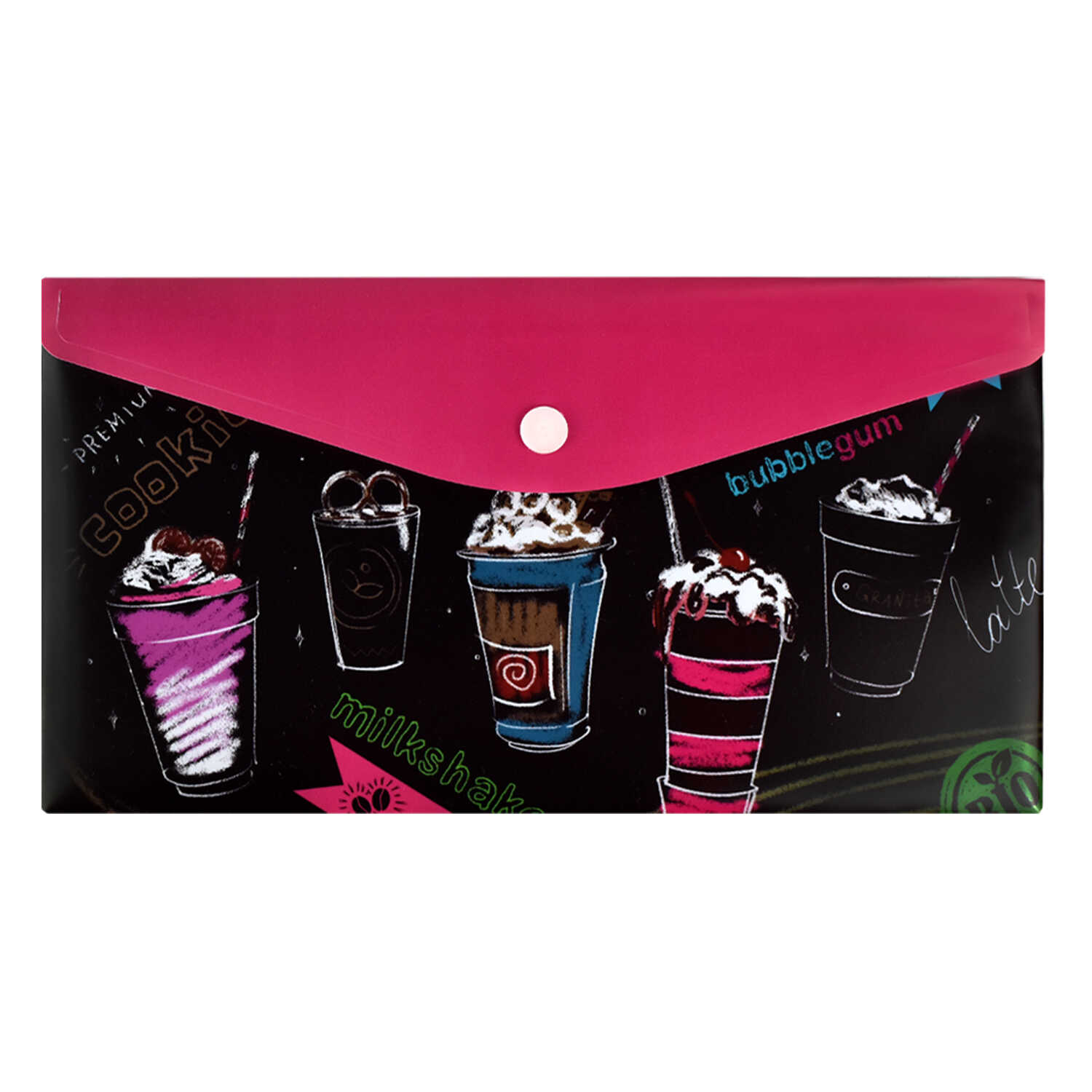 Папка-конверт на кнопке 26x14 см Феникс+ "Коктели", 180 мкм