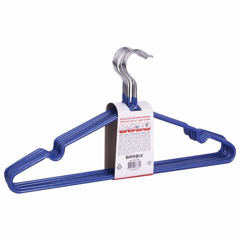 Вешалки-плечики, размер 48-50, металл/ПВХ, перекладина, цвет синий, BRABIX "Стандар 1 ШТ, 1/10