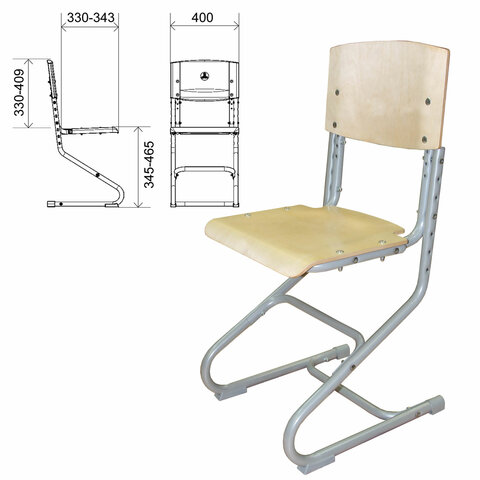 Стул ученический регулируемый "ДЭМИ" СУТ.01, 400х330-343х795-874 мм, серый каркас, фанера лак