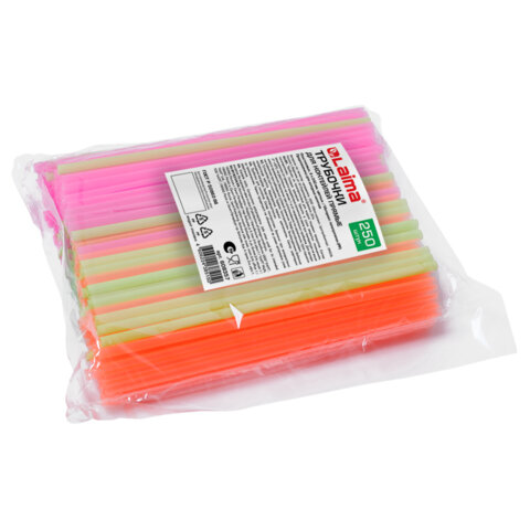 Трубочки для коктейлей прямые, пластиковые, 8 х 240 мм, цветные, КОМПЛЕКТ 250 штук, LAIMA, 608357