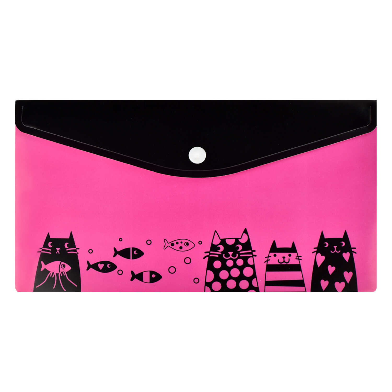 Папка-конверт на кнопке 26x14 см Феникс+ "Коты с рыбками", 180 мкм