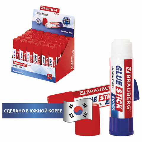 Клей-карандаш BRAUBERG SUPER, 8 г, ЮЖНАЯ КОРЕЯ, 229540