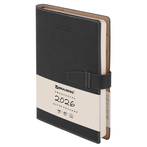 Ежедневник датированный 2025, А5, 143х218 мм, BRAUBERG "Journal", под кожу, застежка, держатель для 