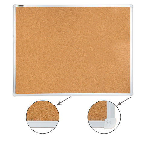 Доска пробковая для объявлений 90х120 см, алюминиевая рамка, ГАРАНТИЯ 10 ЛЕТ, РОССИЯ, BRAUBERG, 2364