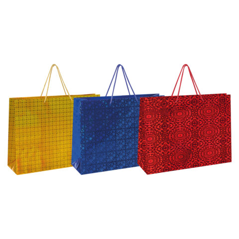 Пакет подарочный (1 шт.) 70x16x50 см, "BIG SIZE", голография, ассорти 3 цвета, ЗОЛОТАЯ СКАЗКА, 60973