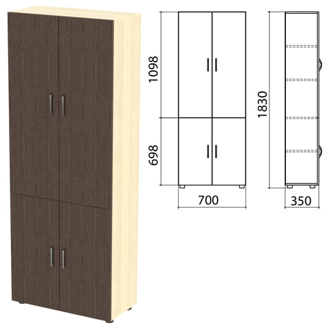 Шкаф закрытый "Канц", 700х350х1830 мм, цвет дуб молочный/венге (КОМПЛЕКТ), 980476