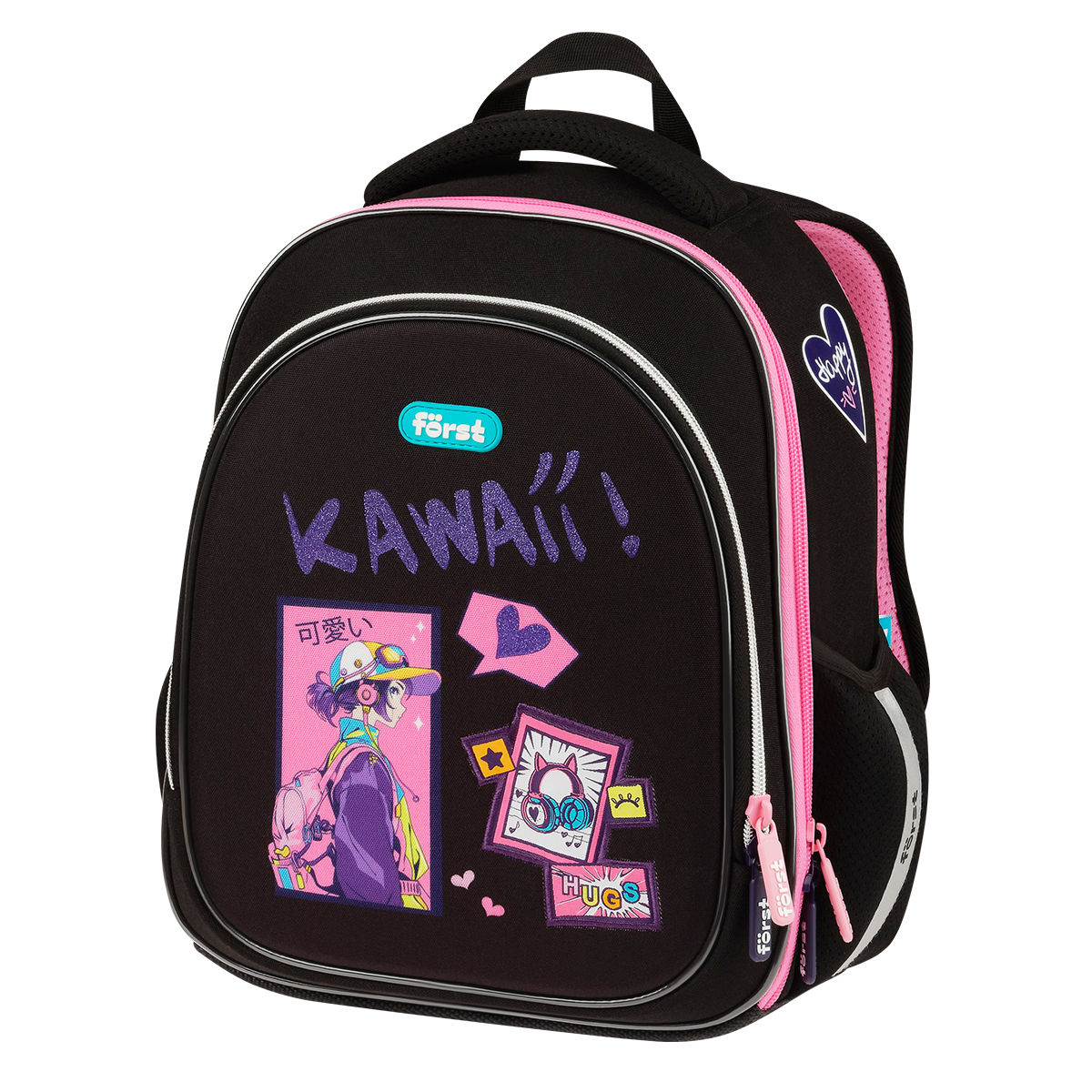 Ранец Först F-Light "Kawaii" 36*27*15см, 2 отделения, 2 кармана, анатомическая спинка