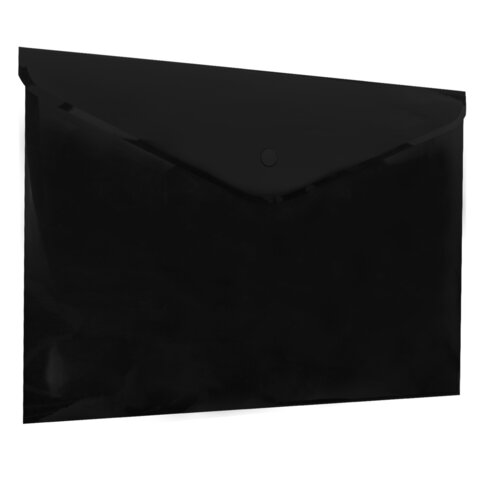 Папка-конверт с кнопкой прозрачная А4 BRAUBERG UNIVERSAL, до 100 листов, черная, 0,15 мм, 273072