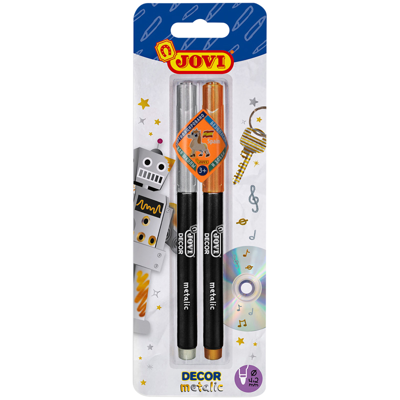 Набор маркеров для декорирования JOVI "Decor metalic. Золото+Серебро" 02шт., пулевидные, 2мм, блисте
