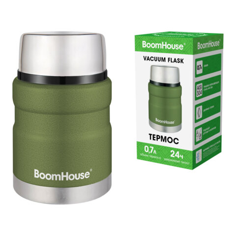 Термос 0,7 л для еды/напитков с широким горлом, BOOMHOUSE (БумХаус) RIBBED, нержавеющая сталь SUS304