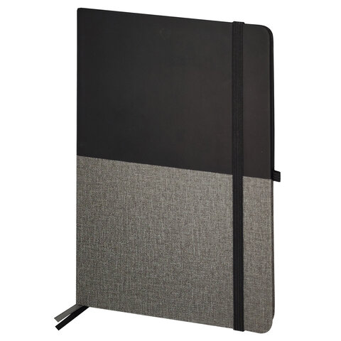 Блокнот А5 (148х218 мм), BRAUBERG "DUO", под кожу с резинкой, 80 л., клетка, черный/серый, 113433