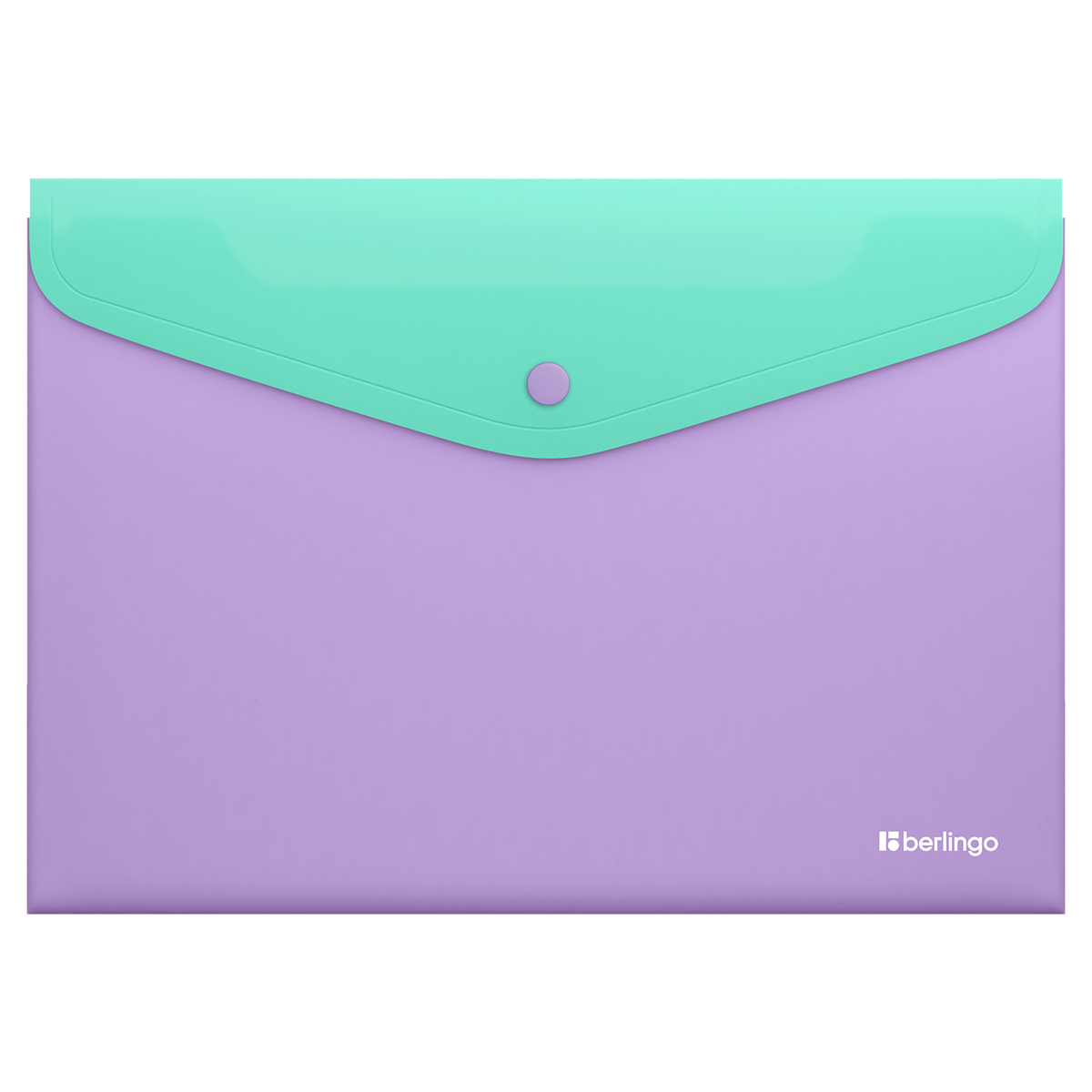 Папка-конверт на кнопке Berlingo "Haze" А4, 200мкм, софт-тач, с цветным клапаном, мятная/сиреневая