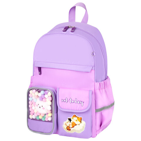 Рюкзак BRAUBERG PASTEL с термонашивками в комплекте, "Not today", сиреневый, 40х29х14 см, 273127