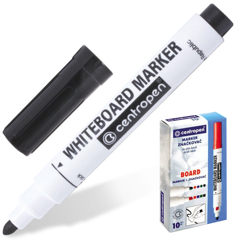 Маркер для доски ЧЕРНЫЙ CENTROPEN "Dry-Wipe", круглый наконечник, 2,5 мм, 8559, 5 8559 0112