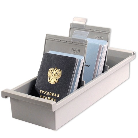 Картотека пластиковая ФОРМАТ А6 (148х105 мм) вертикальная на 1300 карт, серая, HAN (Германия), НА956