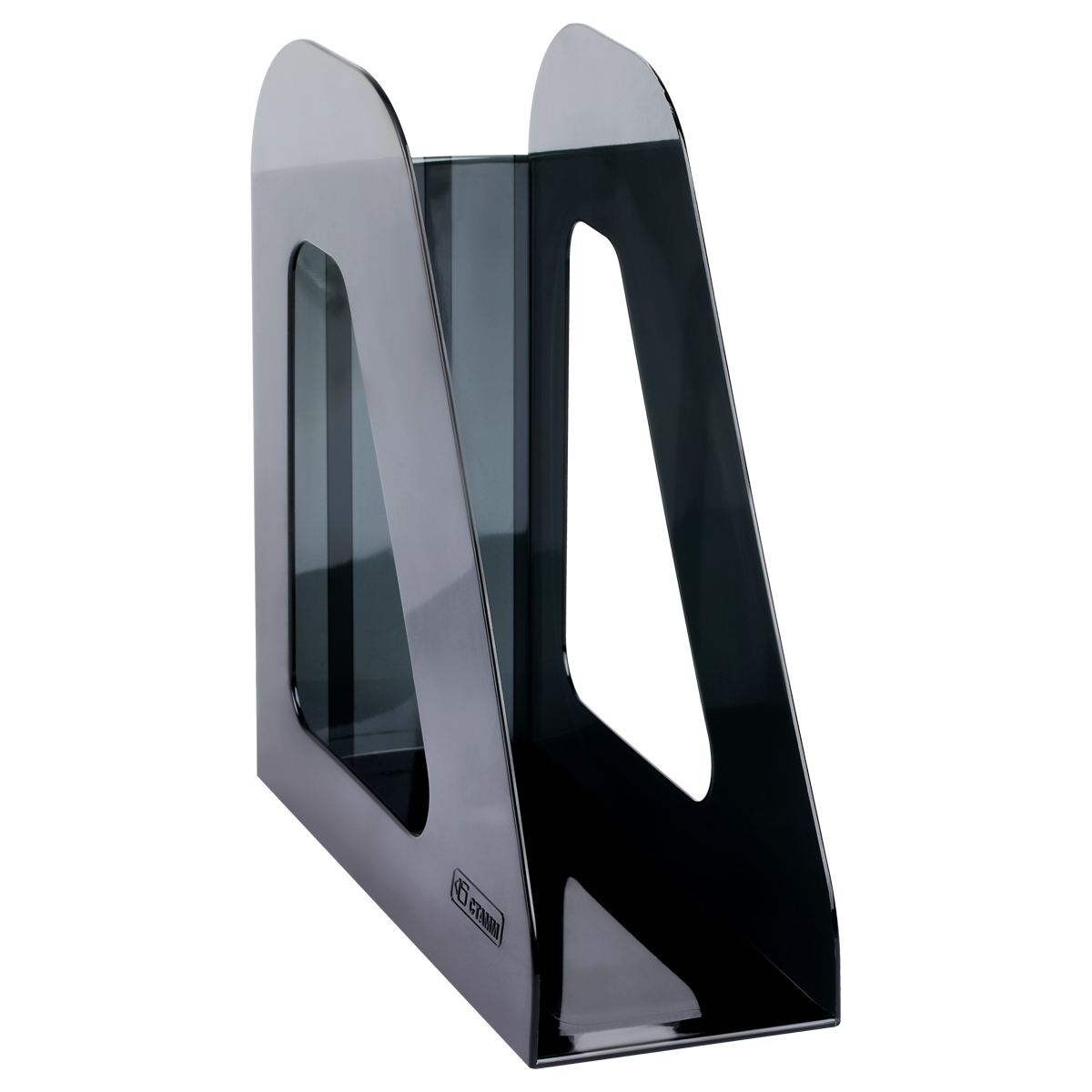Лоток для бумаг вертикальный СТАММ "Фаворит", тонированный черный, ширина 90мм