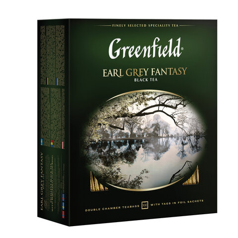 Чай GREENFIELD (Гринфилд) "Earl Grey Fantasy", черный с бергамотом, 100 пакетиков в конвертах по 2 г