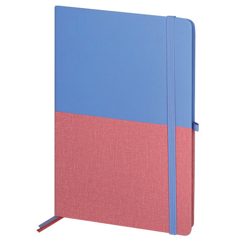 Блокнот А5 (148х218 мм), BRAUBERG "DUO", под кожу с резинкой, 80 л., клетка, голубой/розовый, 113432