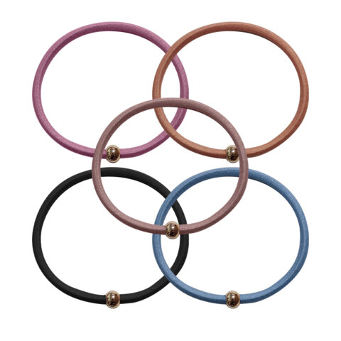 Резинки для волос НАБОР 5 шт., 0,3х14 см, с бусинкой, чёрный, фиолетовый, бежевый, MONTE VITA, 45704