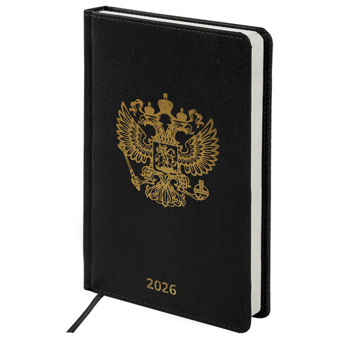 Ежедневник датированный 2026 А5 138х213мм BRAUBERG State, под кожу, черный, 117415