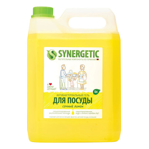 Средство для мытья посуды антибактериальное 5 л SYNERGETIC "Лимон", 103500