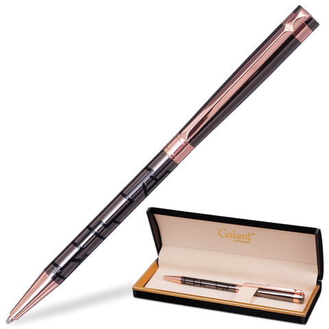 Ручка подарочная шариковая GALANT "Vitznau", корпус серый с золотистым, золотистые детали, пишущий у