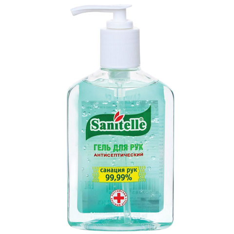 Гель для рук антисептический спиртосодержащий (62%) с дозатором 250 мл SANITELLE (Санитель), "Алоэ",