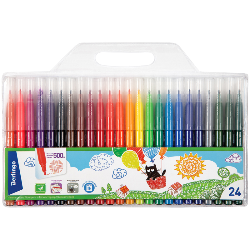 Фломастеры Berlingo "Жил-был кот", 24цв., смываемые, блистер