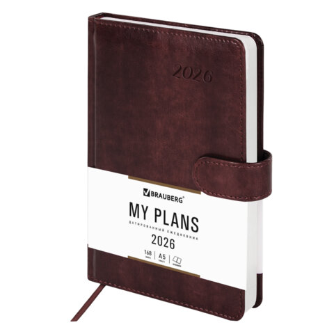 Ежедневник датированный 2026 А5 138x213мм BRAUBERG Legend, под кожу, застежка, коричневый, 117071