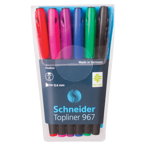Набор капиллярных ручек (линеров) SCHNEIDER 6 шт., АССОРТИ, "Topliner 967", корпус черный, линия пис