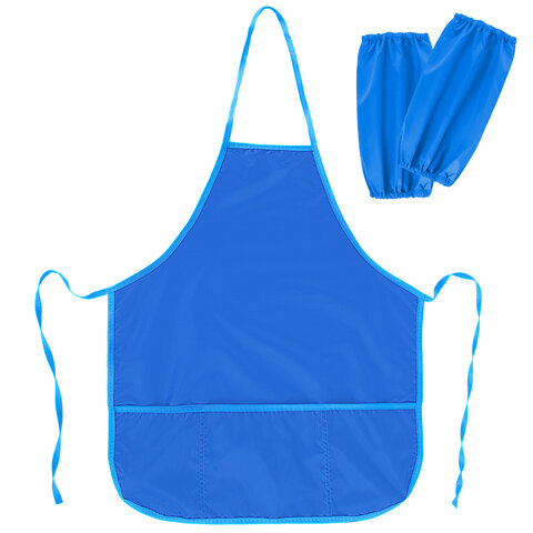 Фартук с нарукавниками для уроков труда ПИФАГОР, 3 кармана, увеличенный размер, 45x60 см, синий, 273