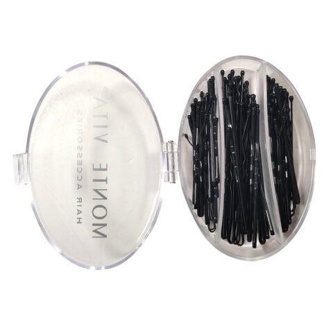 Невидимки для волос НАБОР 60 шт., 4,5 см, 5 см, 6 см, в кейсе, чёрный, MONTE VITA, 457102