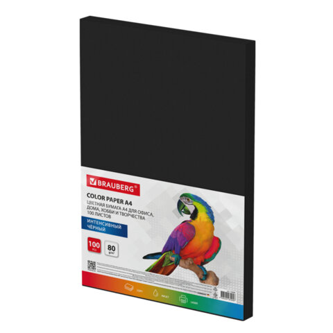 Бумага цветная BRAUBERG, А4, 80 г/м2, 100 л., ЧЕРНАЯ, интенсив, для офиса, хобби и творчества, 11666