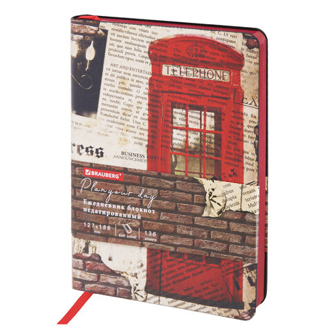 Ежедневник недатированный B6 (127х186 мм), BRAUBERG VISTA, под кожу, гибкий, 136 л., "Good old Engla
