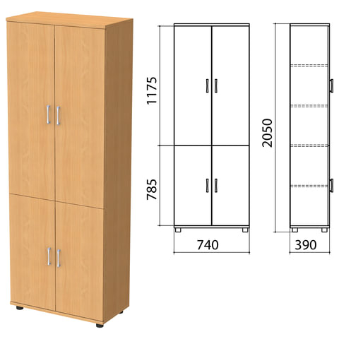 Шкаф закрытый "Монолит", 740х390х2050 мм, цвет бук бавария, 980087