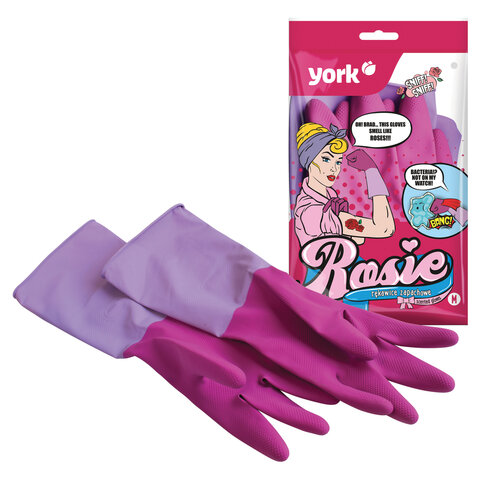 Перчатки резиновые, х/б напыление, рифленые пальцы, размер M, "Роза", 70 г, ПРОЧНЫЕ, с удлиненной ма